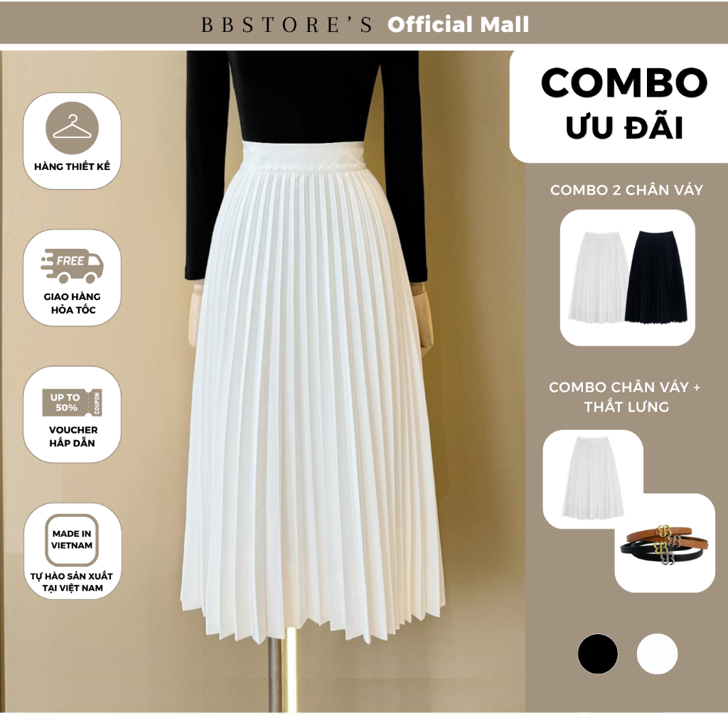 BBSTORE’S Chân Váy Xếp Ly Dài Nữ Công Sở Cotton Form Xòe Không Bản Đỉa Sang Chảnh Sang Trọng Thanh Lịch - TK266