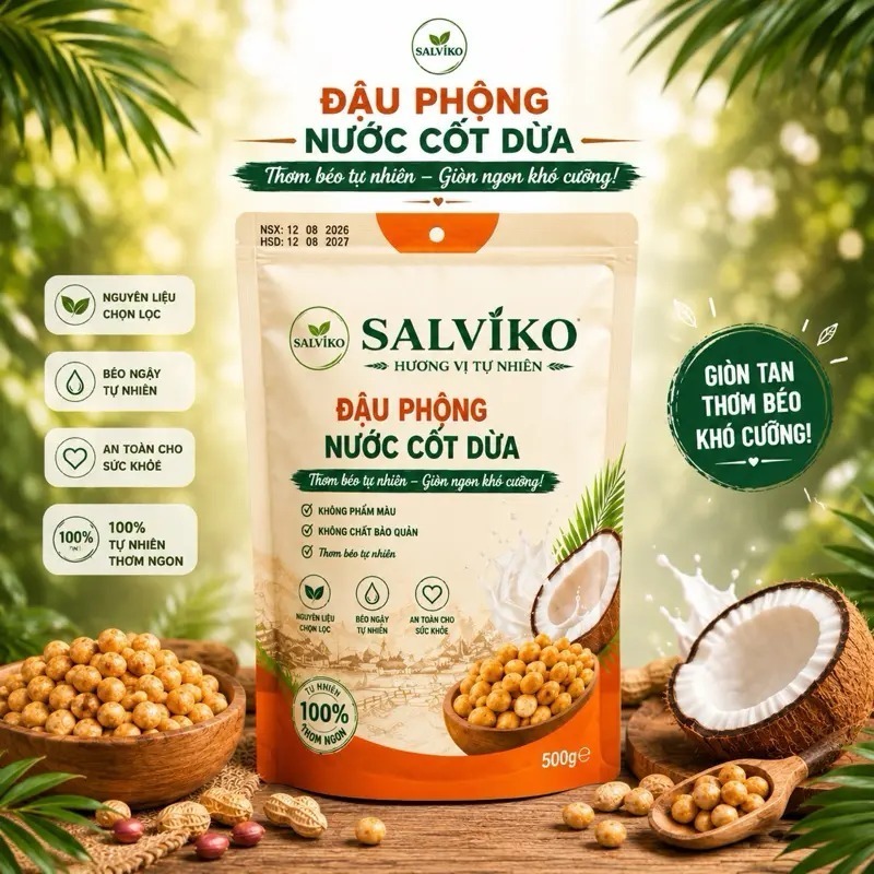 Snack Đậu Phộng Cốt Dừa 500g - Giòn Rụm Béo Ngậy, Ăn Là Mê