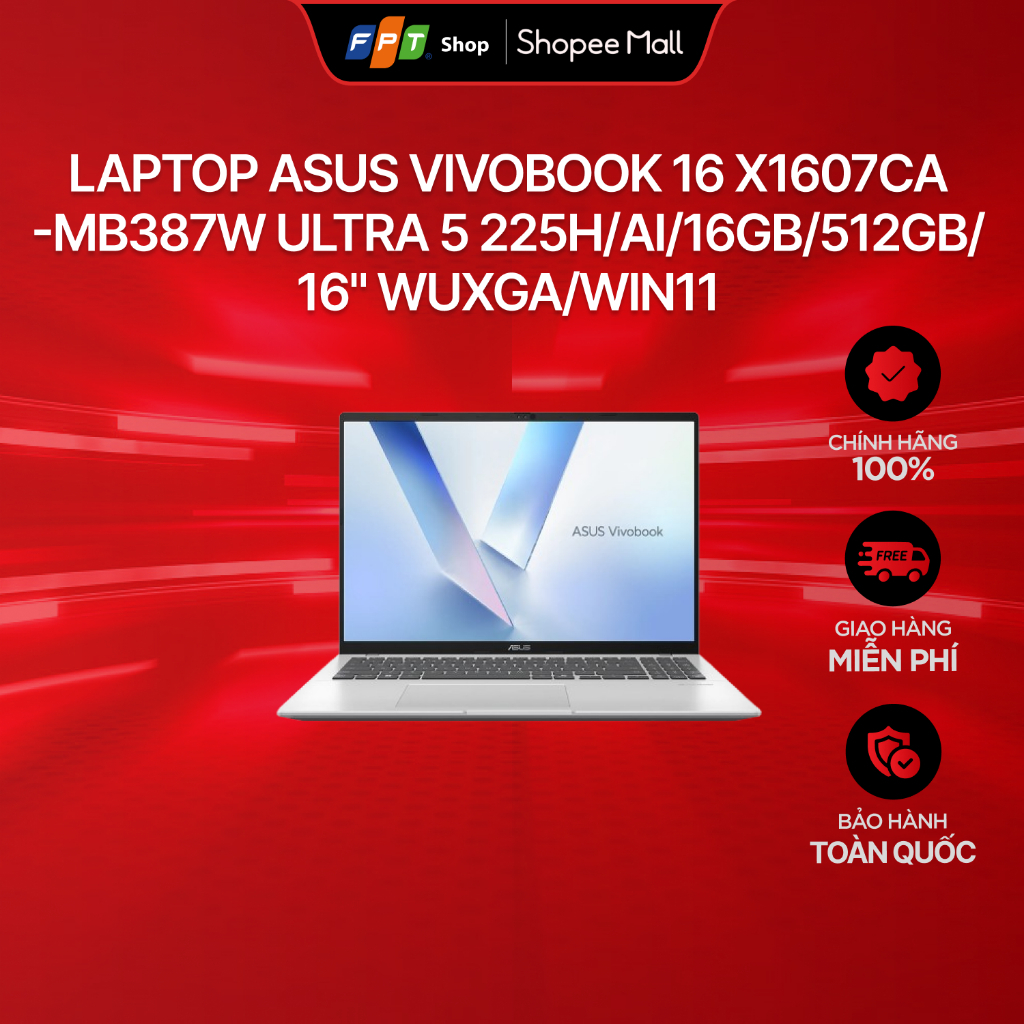 Laptop Asus Vivobook 16 X1607CA-MB387W Ultra 5 225H/AI/16GB/512GB/16" WUXGA/Win11