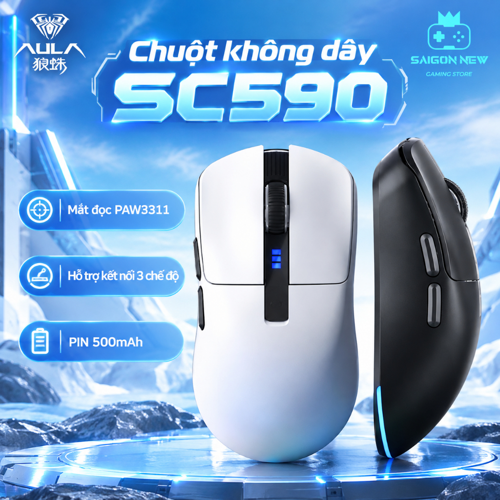 Chuột không dây AULA SC590 - Tương thích PC,laptop,máy tính - Mắt đọc PAW3311 - Kết nối 3 chế độ - Bảo hành 6 tháng | BigBuy360 - bigbuy360.vn