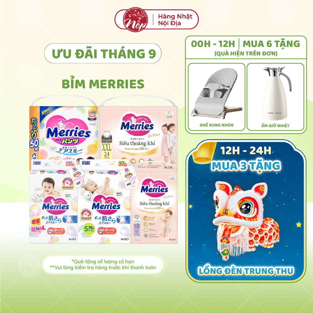 [HCM] [CỘNG MIẾNG] Tã/bỉm quần Merries NB76+6/S70+6 /M56+4/ M52+6/L44+6/XL38+6 - nepshop1