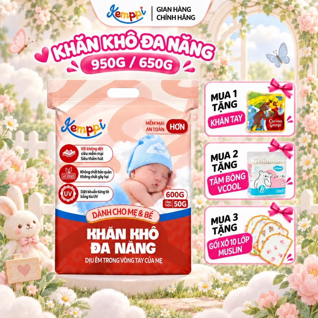 Khăn Vải Khô Đa Năng Kemppi 950G Mặt Chấm Bi Dày Dặn Vải Không Dệt Dùng Cho Mẹ Và Bé 30% Viscose Tăng Khả Năng Thấm Hút