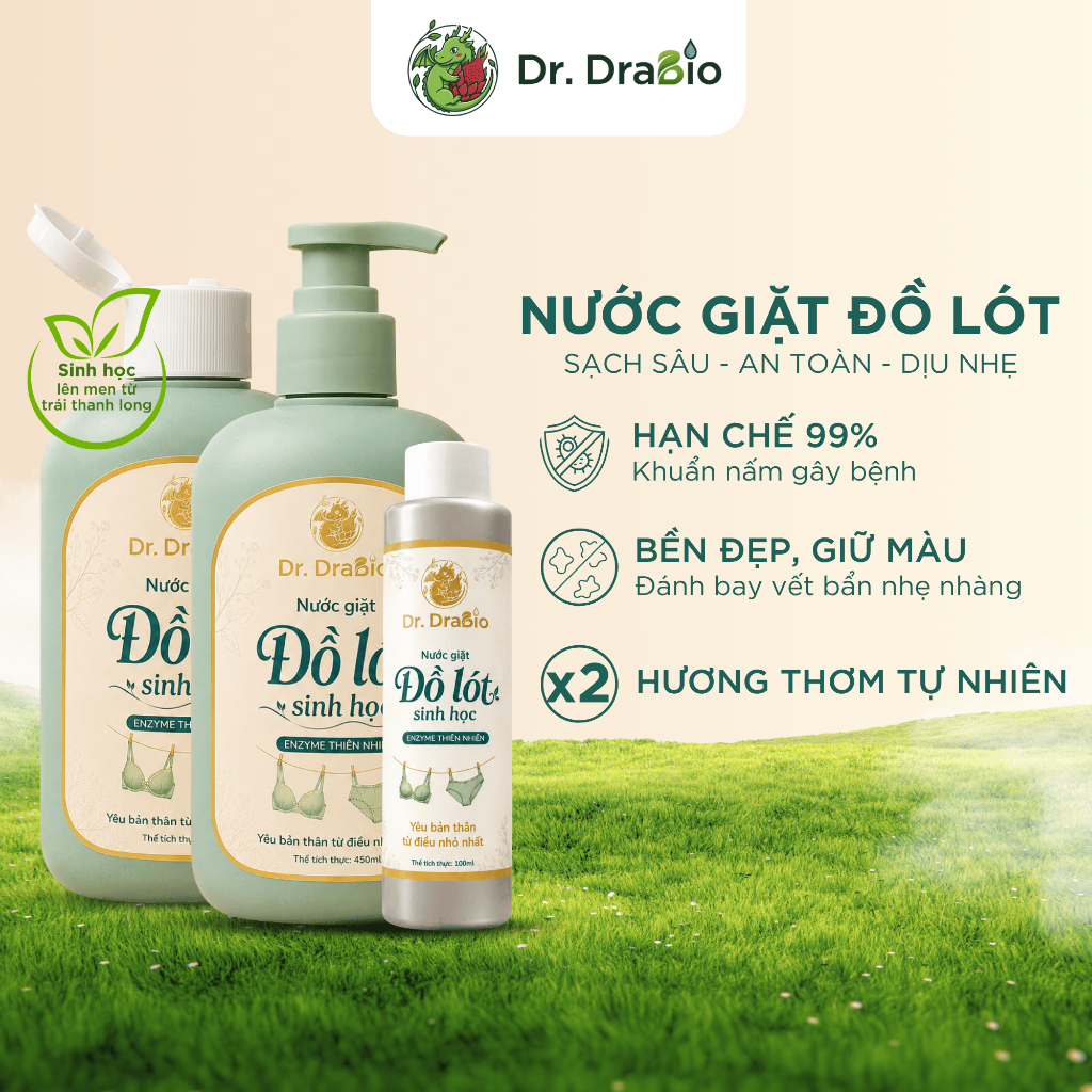Nước Giặt Đồ Lót Sinh Học Dr. DraBio Hương Tự Nhiên 100ml - Sạch Sâu An Toàn Dịu Nhẹ Cho Da Nhạy Cảm