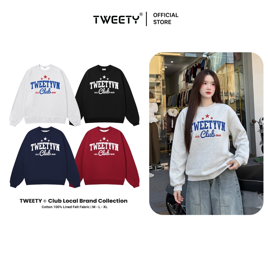 Áo Sweater Tweety Club Local Brand Nỉ Lông Cáo Mềm Mịn Dày Dặn Form Rộng Nam Nữ - TWNC08