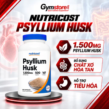 Viên uống bổ sung chất xơ hòa tan Nutricost Psyllium Husk, hỗ trợ hệ tiêu hóa khỏe mạnh - Gymstore