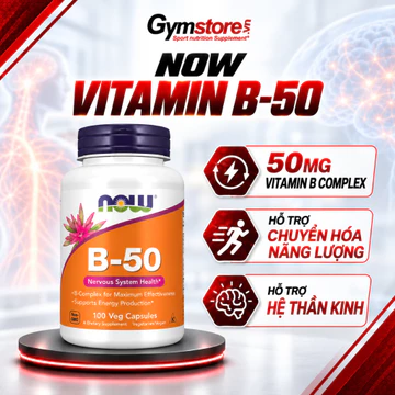 Vitamin B tổng hợp NOW Vitamin B-50 mg giảm đau đầu, suy nhược, thiếu máu não, tăng trao đổi chất - Gymstore