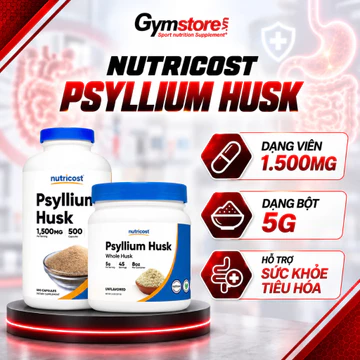 Viên uống bổ sung chất xơ hòa tan Nutricost Psyllium Husk, hỗ trợ hệ tiêu hóa - Gymstore