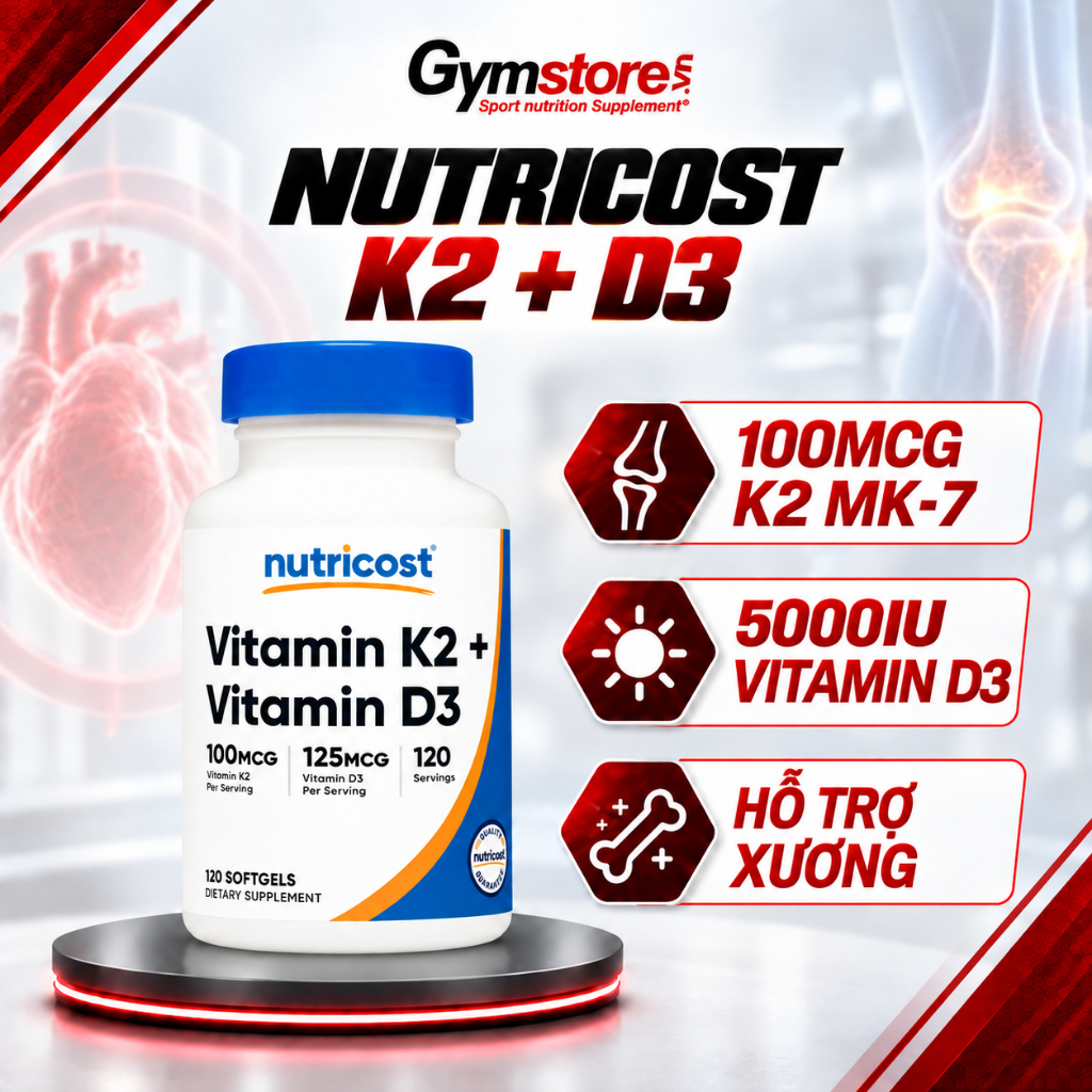 Viên uống Nutricost Vitamin D3 & K2 (MK7), hỗ trợ xương chắc khỏe, tăng sức đề kháng - Gymstore