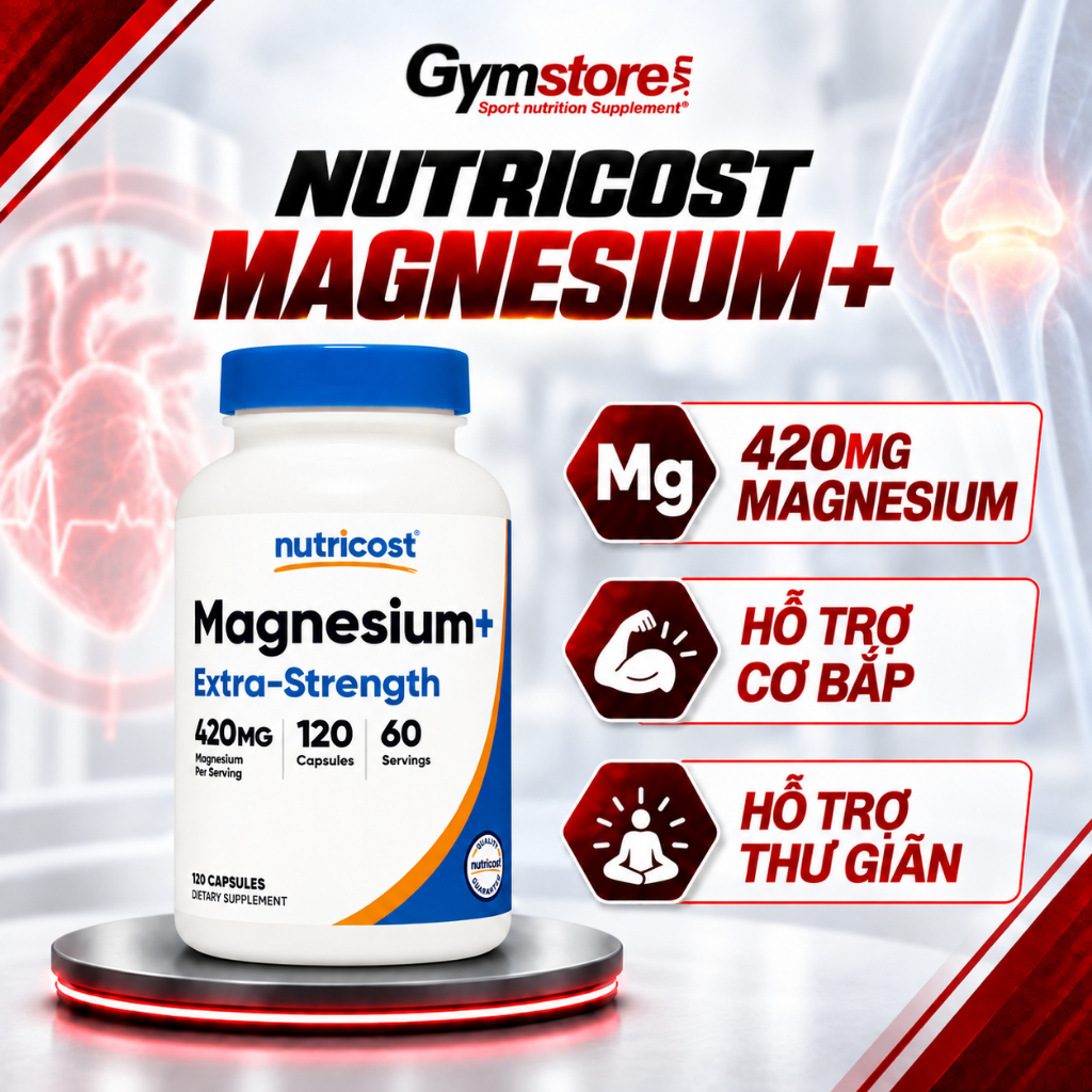 Viên uống magie hàm lượng cao Nutricost Magnesium+ Extra Strength 420mg, giảm đau cơ, stress, khó ngủ