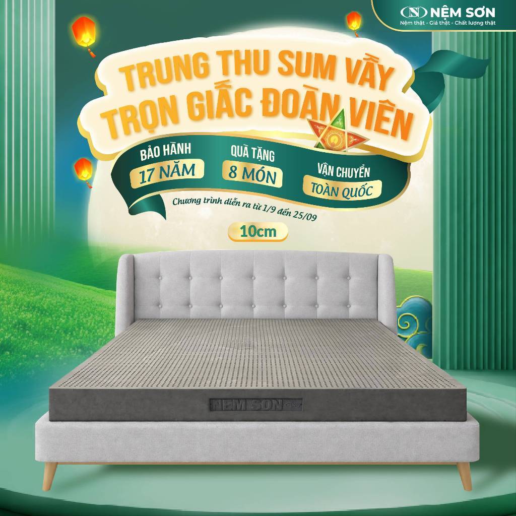 [Mua 1 Tặng 8] - Nệm cao su thiên nhiên nguyên khối than hoạt tính – Dày 10cm  – Bảo hành 17 năm