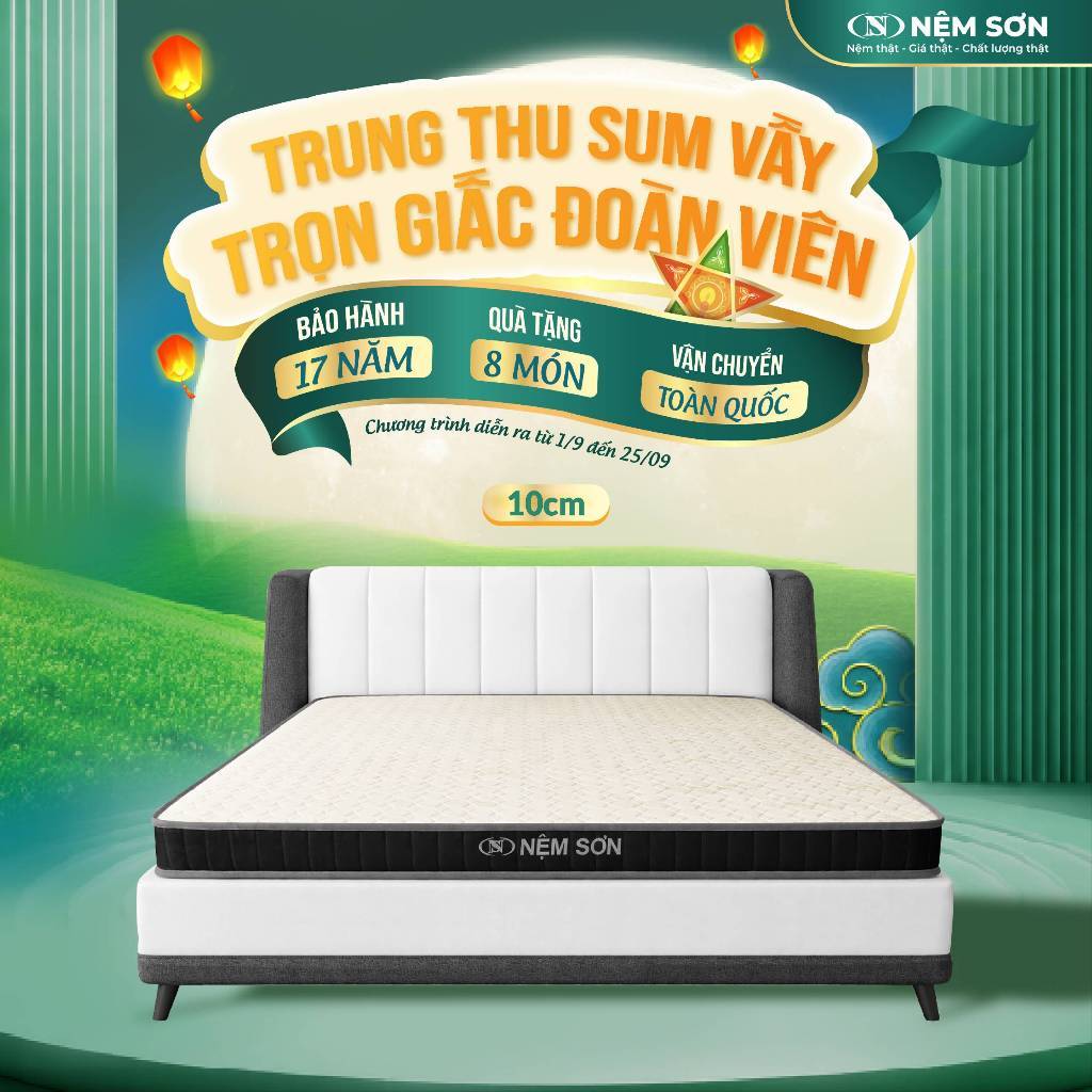 [Mua 1 Tặng 8] - Nệm Cao Su Thiên Nhiên nguyên khối 10cm - Nệm Sơn - Bản Cải Tiến Vải Gấm Cao Cấp