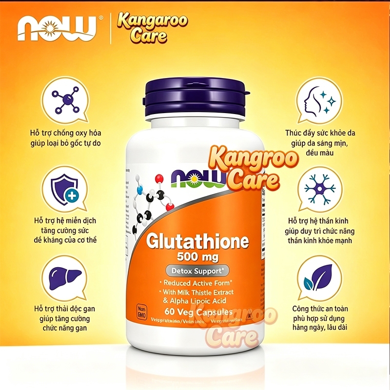 Nhập khẩu từ Mỹ】Viên Uống NOW FOODS Glutathione 500mg Chống Lão Hóa Da, Oxi Hóa, Thải Độc Gan