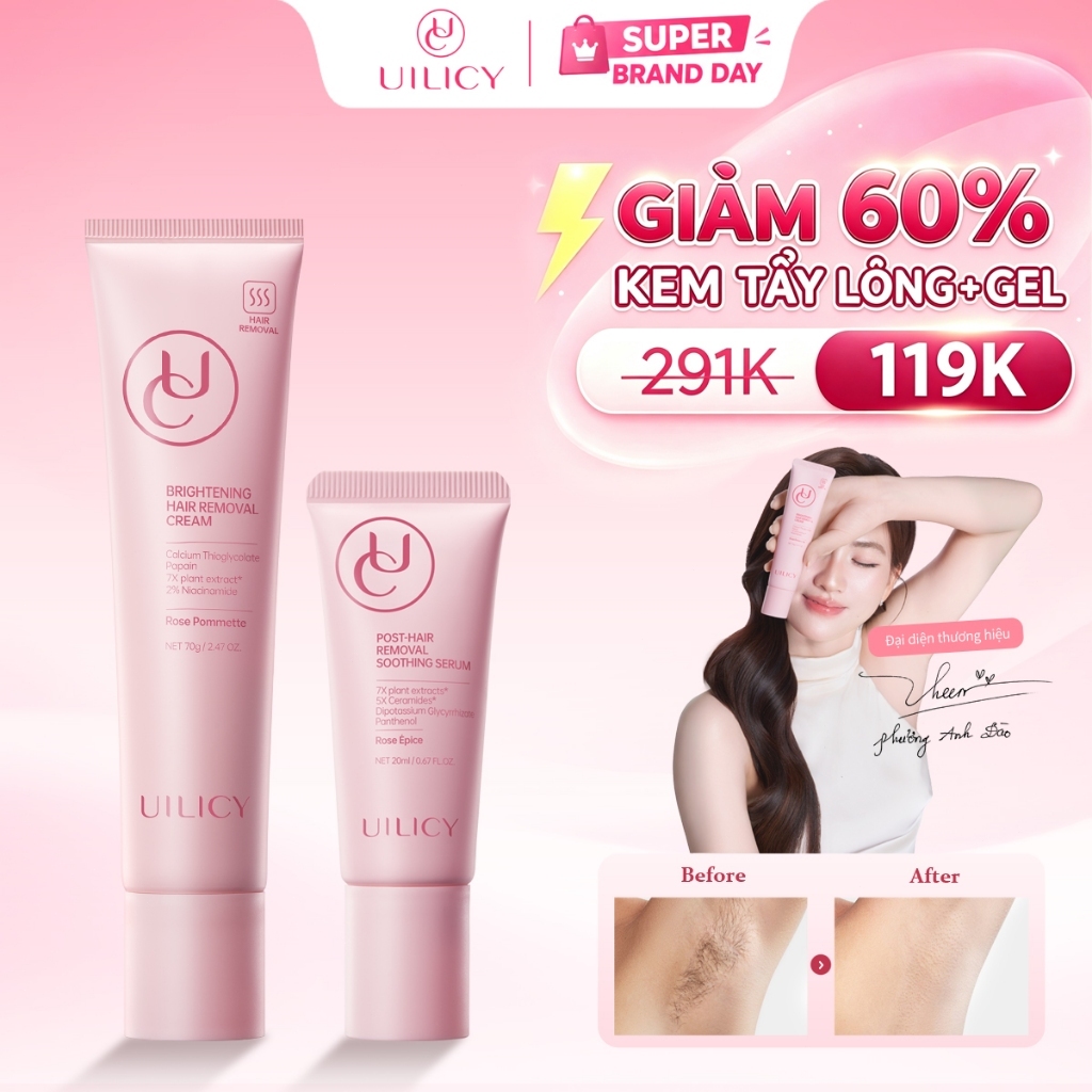 【SIÊU SALE】Bộ Tẩy Lông UILICY 70g + Serum 20ml Tẩy Lông Nhanh Dịu Nhẹ Dưỡng Ẩm Phục Hồi Da Mềm Mịn Nách Tay Chân