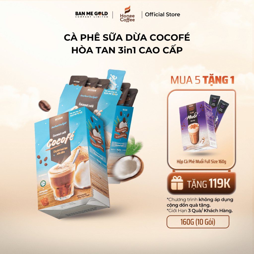 [MUA 5 TẶNG 1] Cà Phê Sữa Dừa Cocofe Hộp 160gr (10 Gói) Cà Phê Sữa Hoà Tan - Cafe Gói Từ Đường Phèn - Tỉnh Táo Nhẹ Nhàng