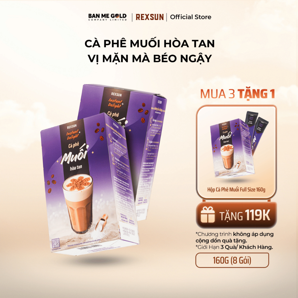 [MUA 3 TẶNG 1] Cà Phê Muối Hòa Tan Cố Đô Huế - Cà Phê Hòa Tan Gói Tiện Lợi - Cafe Muối Cố Đô Huế Hòa Tan - Hộp 160g