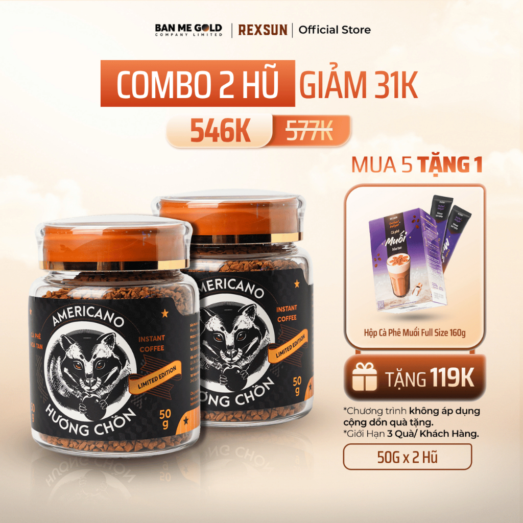 [TẶNG CF MUỐI] COMBO 2 Hũ Cà Phê Sấy Lạnh Arabica (2x50g) - Cà Phê Hòa Tan Vị Nhẹ Nhàng - Không Đường - Giữ Dáng