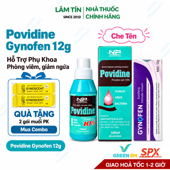 Combo Chăm Sóc Vùng Kín Dung Dịch Vệ Sinh Phụ Khoa Povidine, Gynofen Giảm Ngứa, Phòng Phụ Khoa