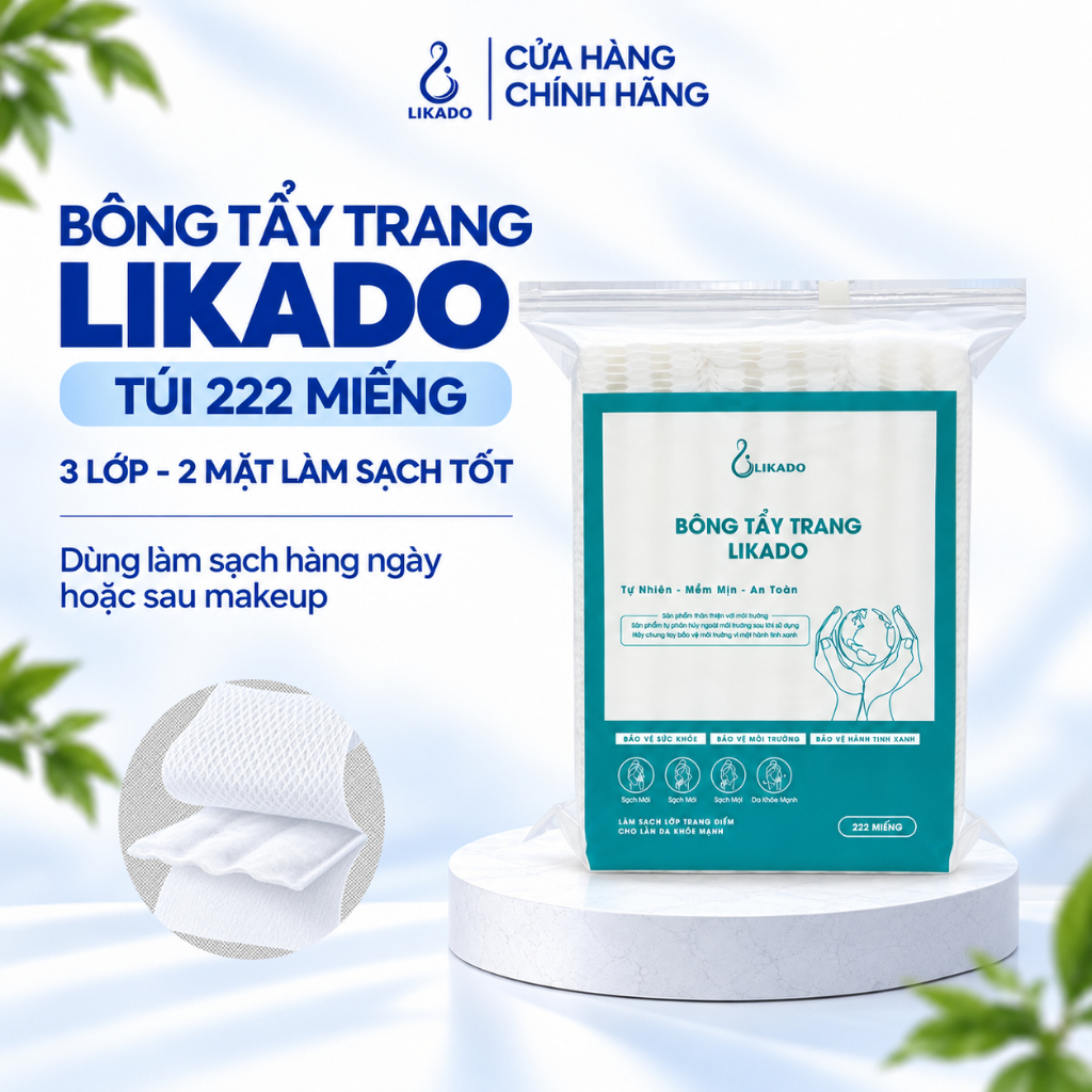 Bông tẩy trang 222 miếng Likado chất liệu Cotton (BTT - 222 miếng)