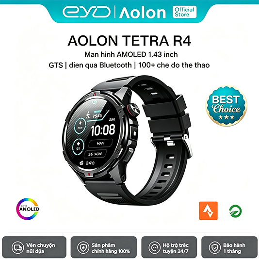 Aolon Tetra R4 Đồng hồ thông minh theo dõi giấc ngủ GPS kết nối điện thoại chống nước đạt chuẩn IP68