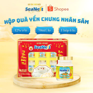 Hộp Quà Tặng Yến Sào SeaNest 12% Tổ Yến Chưng Nhân Sâm Hàn Quốc Cao Cấp 6 Lọ x 70ml - Quà Biếu Cao Cấp