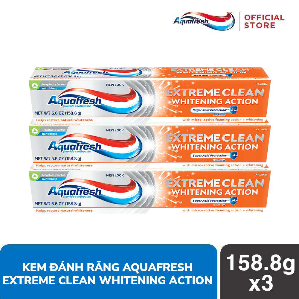 Bộ 3 Kem đánh răng Aquafresh EXTREME CLEAN WHITENING 158.7g/tuýp