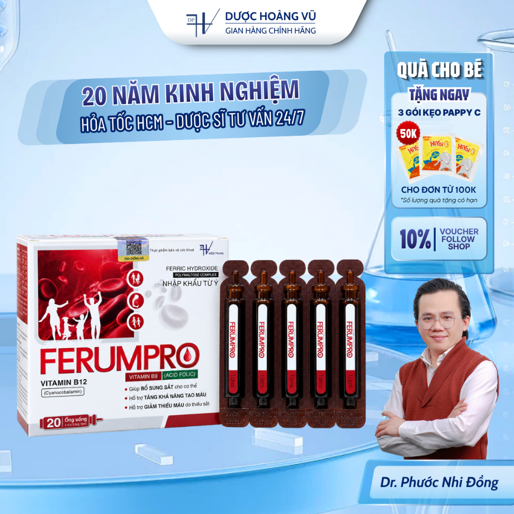 [KHÔNG TANH VỊ CHUỐI ] Siro Sắt Hữu Cơ FERUMPRO Bổ Sung Vitamin B12 B9 Acid Folic Hỗ Trợ Thiếu Máu