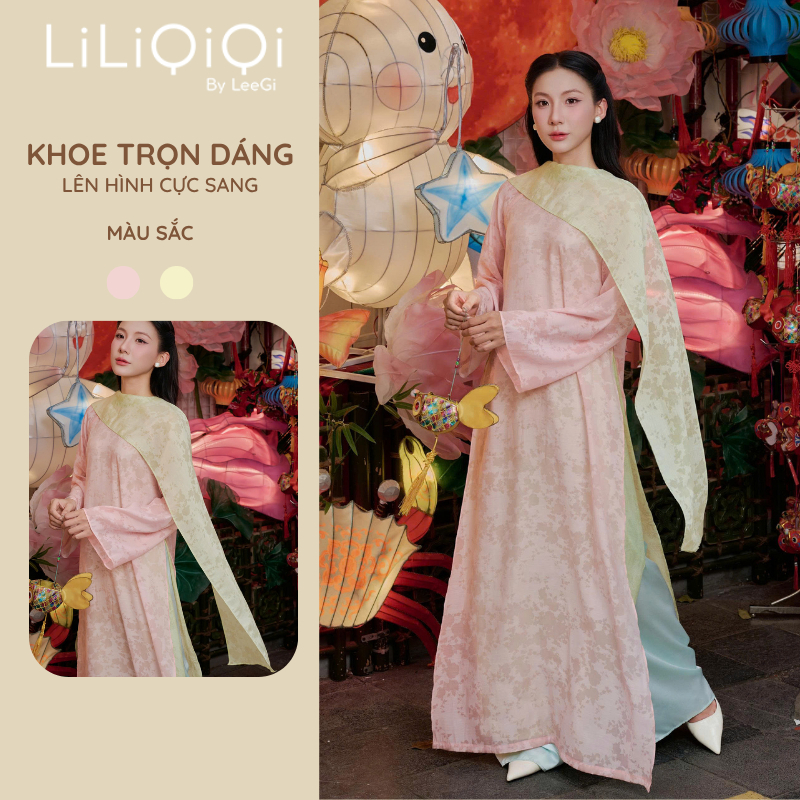 Áo Dài Truyền Thống Vải Tơ Dệt Hoa Thanh Lịch Áo Dài Hải Đường LiLiQiQi By LeeGi - AD18