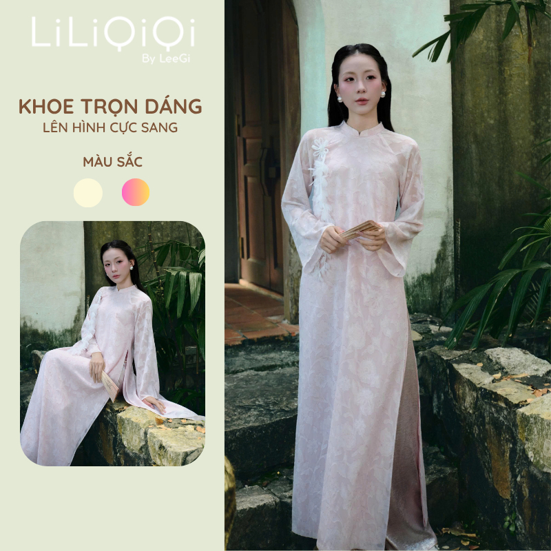 Áo Dài Truyền Thống Vải Tơ Dệt Hoa Nổi Cao Cấp Tú Dao LiLiQiQi By LeeGi - AD07