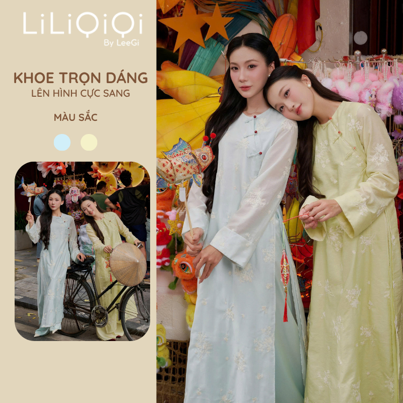 Áo Dài Truyền Thống Thêu Tơ Cao Cấp Thanh Lịch Áo Dài Tuệ Vân  LiLiQiQi By LeeGi - AD19