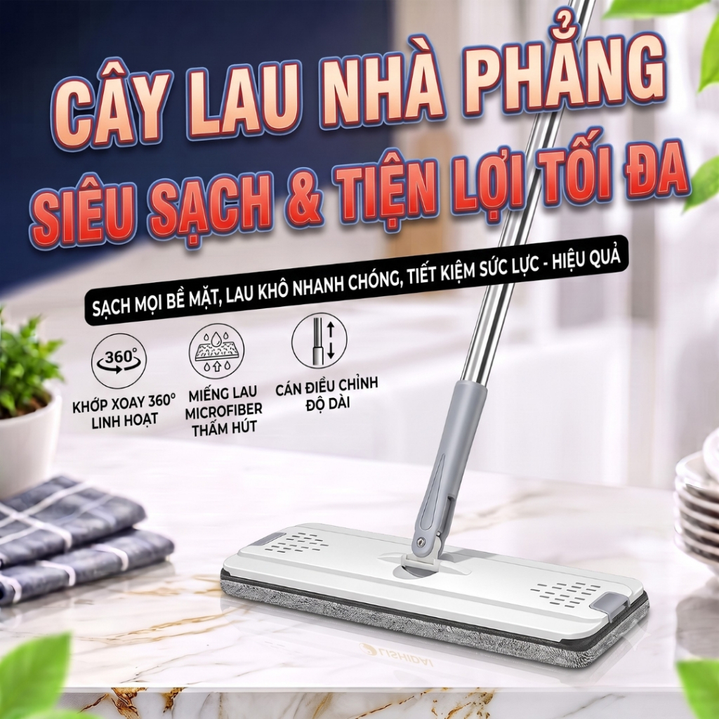 Phụ Kiện Cây Lau Nhà Tự Vắt Thông Minh Mop Scratch – Bàn Lau Xoay 360 Độ Gọn Nhẹ,Bông Lau Microfiber