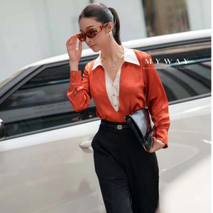 Áo Sơ MI Dài Tay Lụa Nữ Cách Điệu MY WAY Phối Cổ Áo Hai Lớp Sang Chảnh 5MA15378