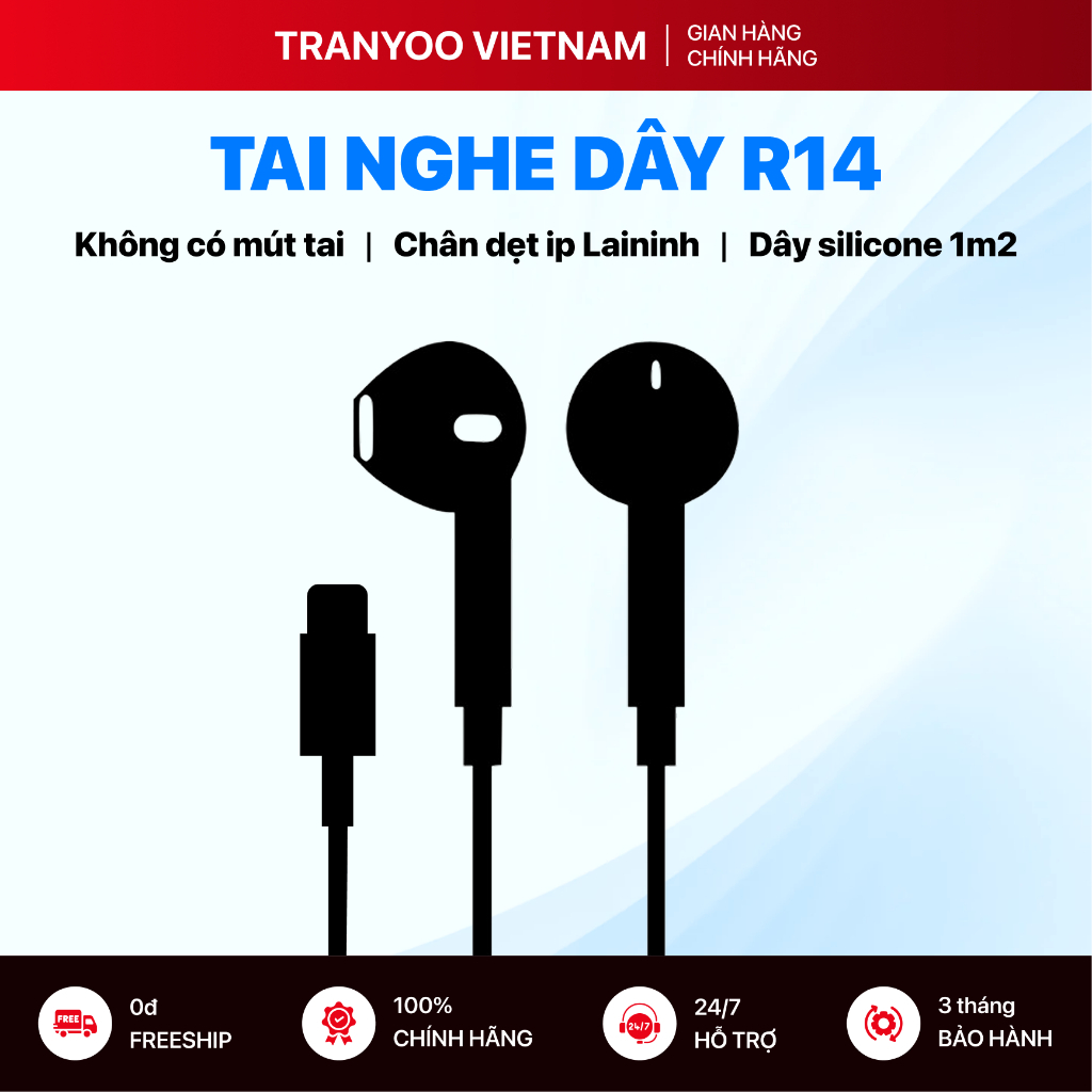 Tai Nghe Có Dây TRANYOO T-R14 Thiết Kế Nhét Tai Không Mút Silicon Chân Dẹt Cho Gaming, Học Online