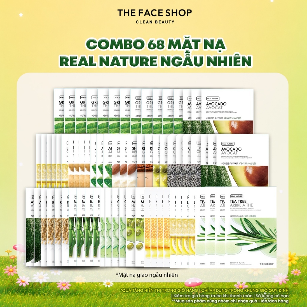 [SALE] Combo 68 Mặt Nạ Real Nature Dưỡng Ẩm THE FACE SHOP 20g (mix)