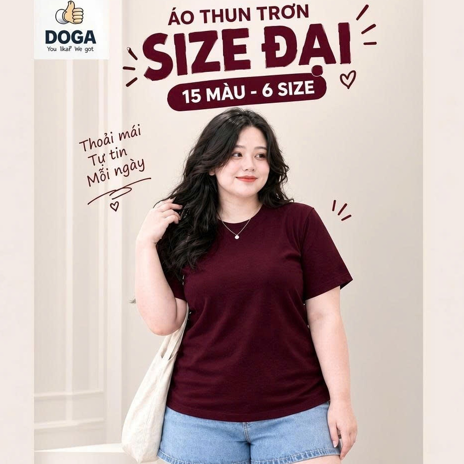 (BIGSIZE) Áo Thun trơn basic dáng babytee DOGA có size 70kg-85kg chất borip cotton xịn, không xù lông B161