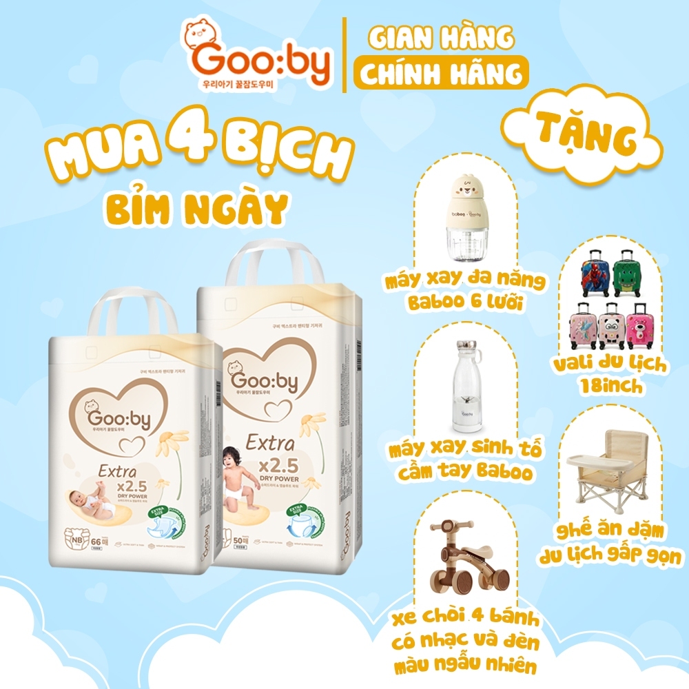 (DEAL HẠ QUÀ) 4 Bịch Tã/bỉm Gooby Extra mềm mại, chống tràn, siêu thấm hút đủ size cho bé 4-30KG
