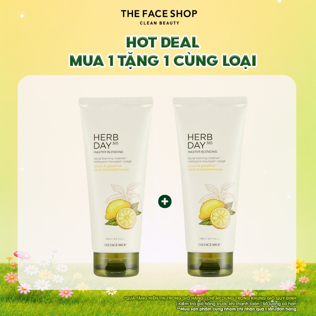 [SALE] Combo 2 Sữa Rửa Mặt THE FACE SHOP Herb Day 365 Master Blending Facial Foaming Cleanser 170ml