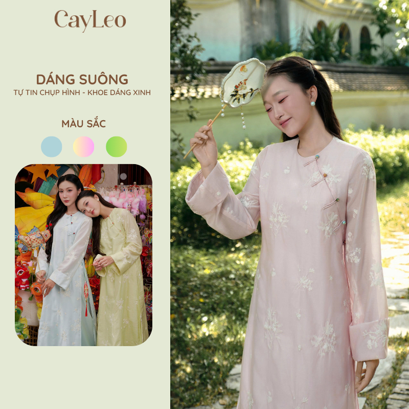 Áo Dài Truyền Thống Thêu Tơ Cao Cấp Thanh Lịch Áo Dài Tuệ Vân CâyLeo Design - AD19