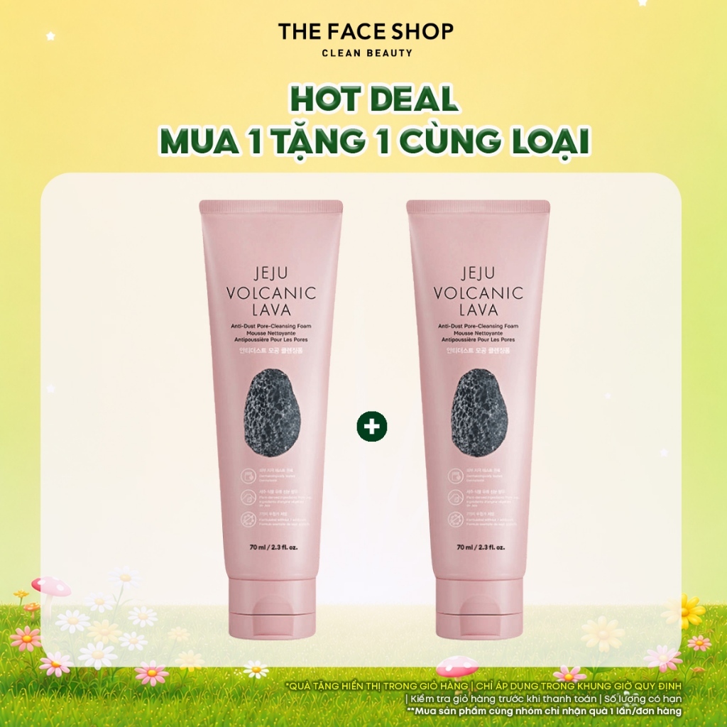 [SALE] Combo 2 Sữa Rửa Mặt Làm Sạch Lỗ Chân Lông THE FACE SHOP Jeju Volcanic Lava Anti Dust Pore Cleansing 70ml