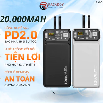 Sạc Dự Phòng 30000mAh RACADOY Sạc Nhanh PD 20W Tích Hợp 2 Dây, Pin Dự Phòng Nhiều Cổng, Màn Hình LED