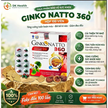 Ginkgo Natto 360 Hỗ Trợ Tuần Hoàn Máu, Ngừa Tai Biến, Giảm Đau Đầu, Cải Thiện Trí Nhớ (100 Viên)