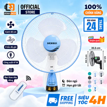 Quạt treo tường điều khiển từ xa Senko TR1628, Quạt treo có remote công suất 47w 3 cánh chính hãng