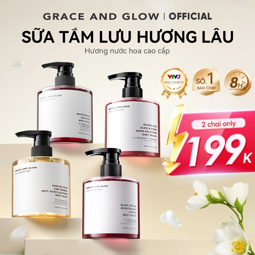 Sữa tắm trắng da hỗ trợ dưỡng ẩm tẩy da chết Grace and Glow nước hoa Body Wash 400ml Niacinamide lưu hương lâu thơm