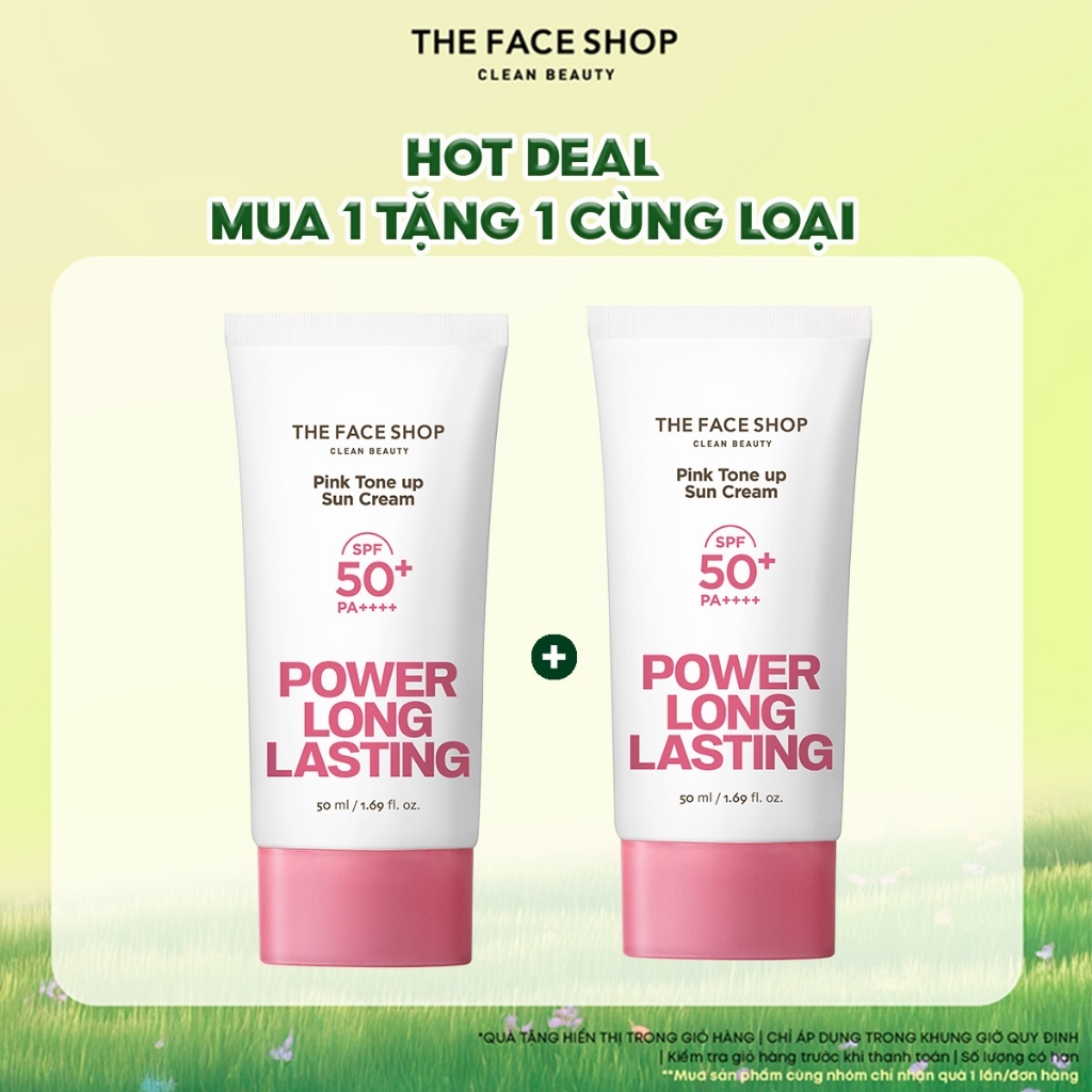 [FS]Combo Kem Chống Nắng Thefaceshop Power Long Pink Tone Up Spf50++