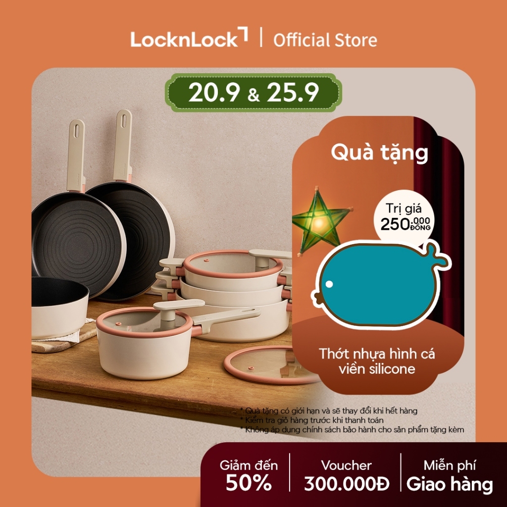 Bộ 3 Nồi/Chảo Chống Dính Suit Bric LocknLock pot dùng được bếp từ, bếp gas, bếp hồng ngoại và bếp điện