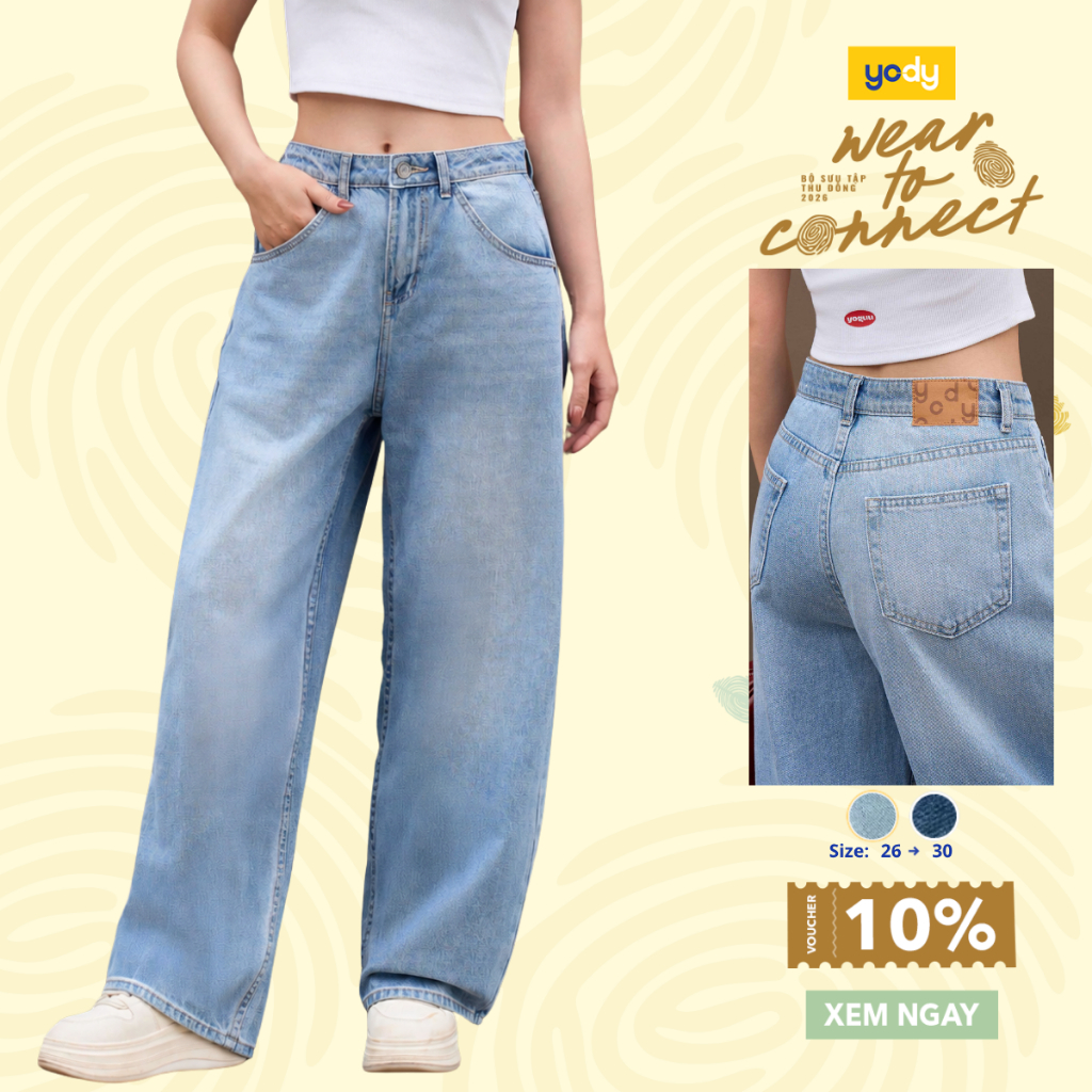 Quần Jeans Nữ Yody dáng Barrel Light Weight ống rộng hiện đại TRA - WCJE26A013