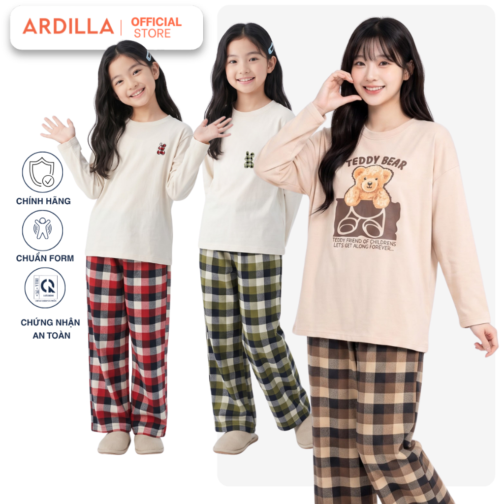 [35kg -65kg] Bộ Thu Đông Bé Gái ARDILLA Dáng Rộng,Size Đại, Quần Suông Kẻ Caro Chất Mềm Mại, Thấm Hút Tốt 8012/8020/8021