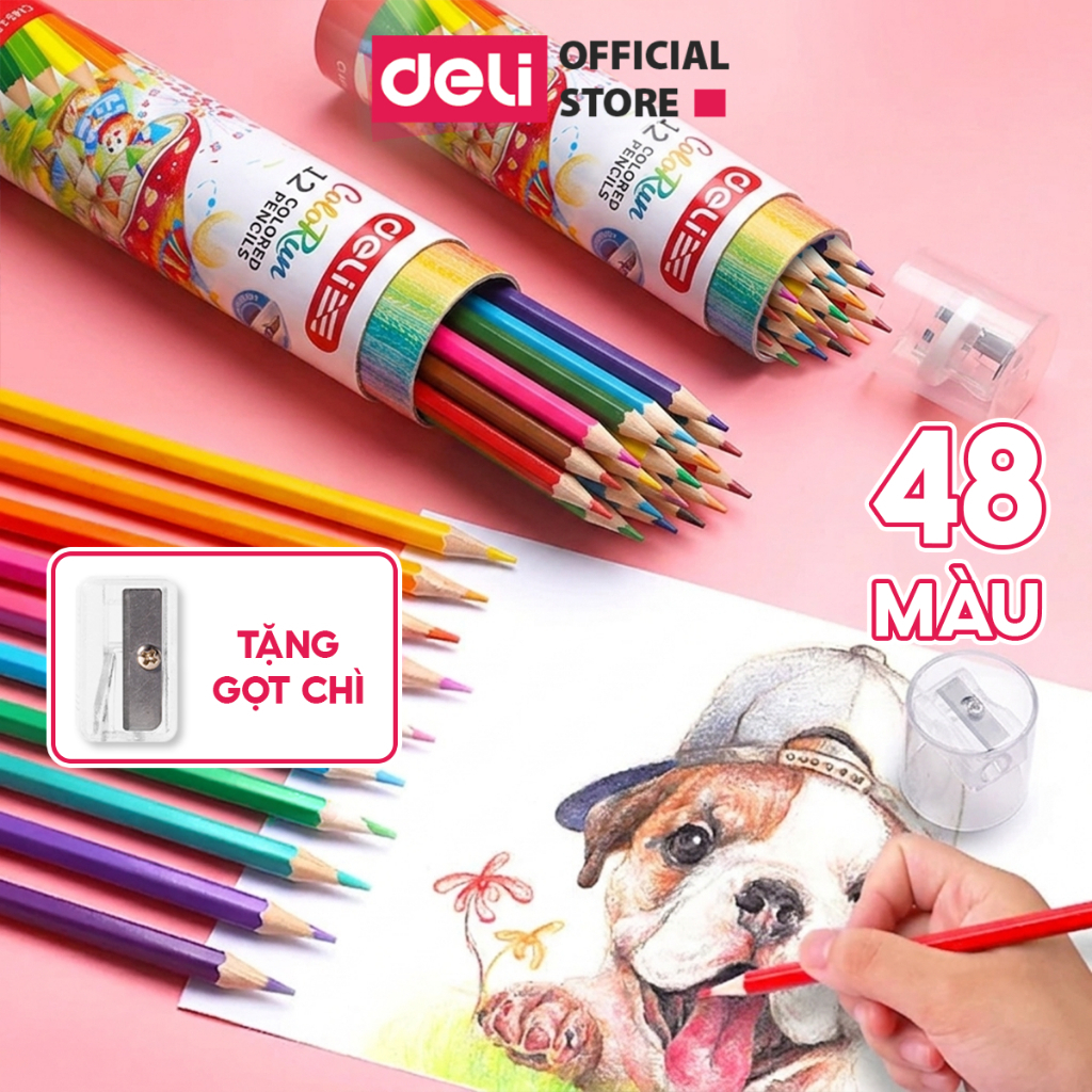 [🔥TẶNG GỌT] Bút Chì Màu Gốc Dầu Deli Dạng Cốc/Lon 12/24/36/48 Màu Chì Tươi Bền Ruột Có Chuốt Chì Ở Nắp