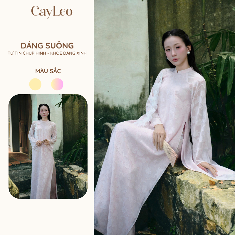 Áo Dài Truyền Thống Vải Tơ Dệt Hoa Nổi Cao Cấp Tú Dao CâyLeo Design - AD07