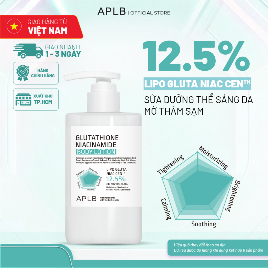 APLB Sữa Dưỡng Thể Trắng Da Cao Cấp APLB Glutathione Niacinamide Body Lotion 300ml Dưỡng Trắng Da Dưỡng Ẩm