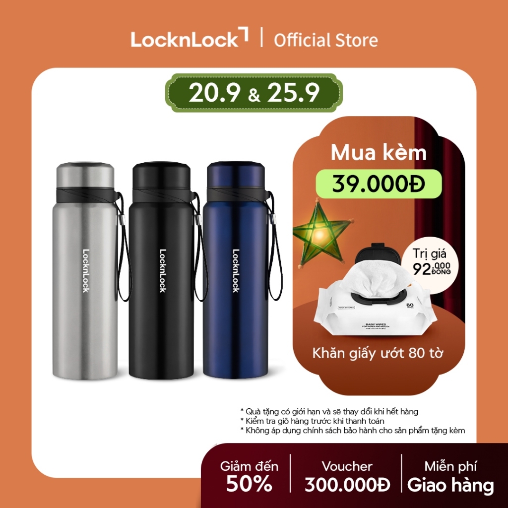 Bình Giữ Nhiệt Thép Không Gỉ có dây treo Lock&Lock Vacuum Bottle (800ml) LHC6180